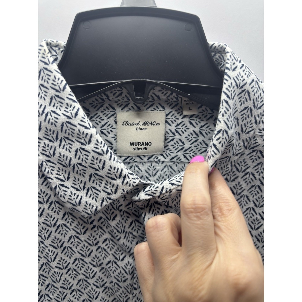 Murano Baird McNutt Linen Shirt Men's L White & Navy Lightweight Pockets‎ - Picture 3 of 3